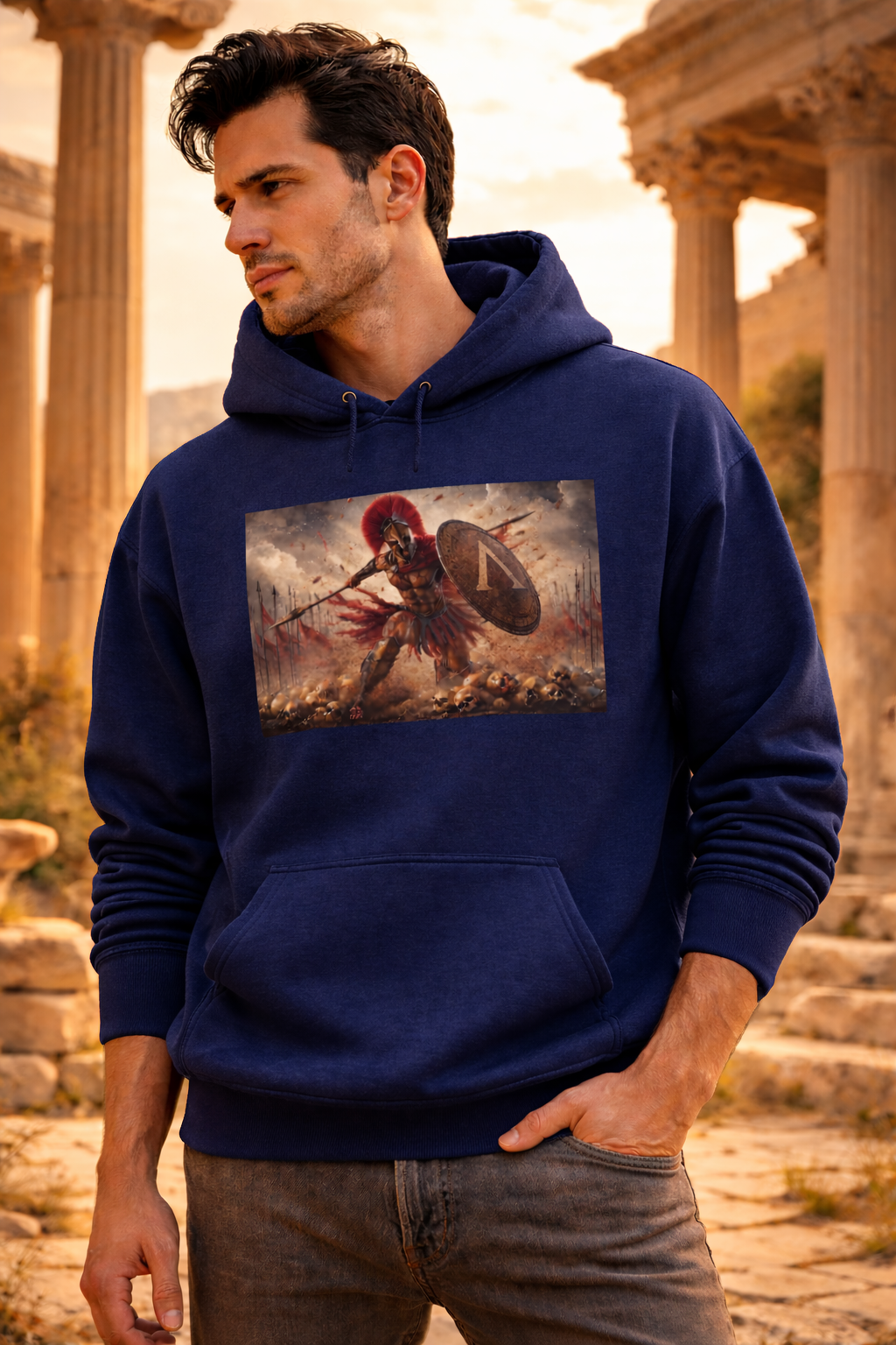 Spartan Battlefield Hoodie — Ancient Warrior Graphic Hoodie