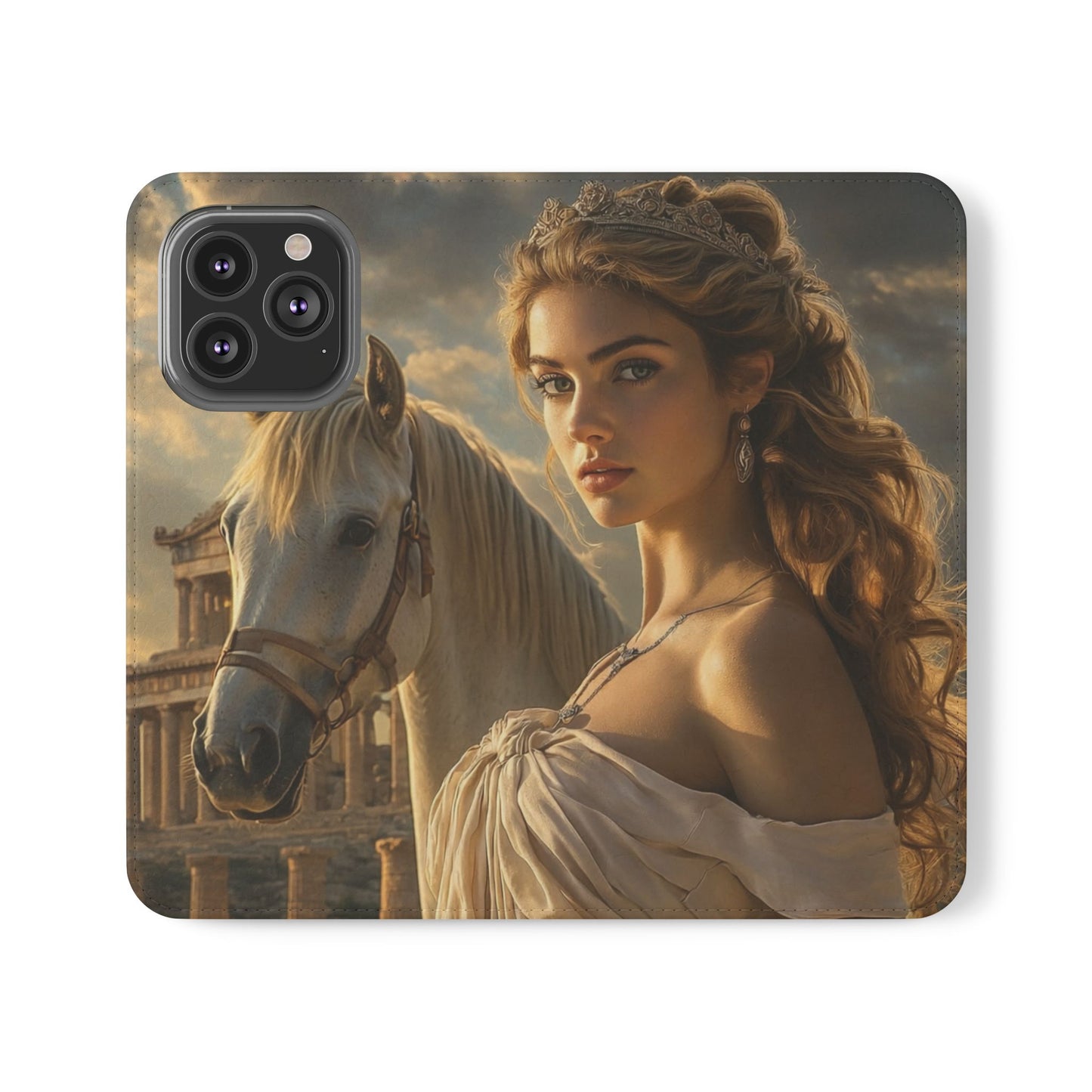 Roman Goddess Horse Portrait Flip Case — Vintage Mythic Phone Wallet