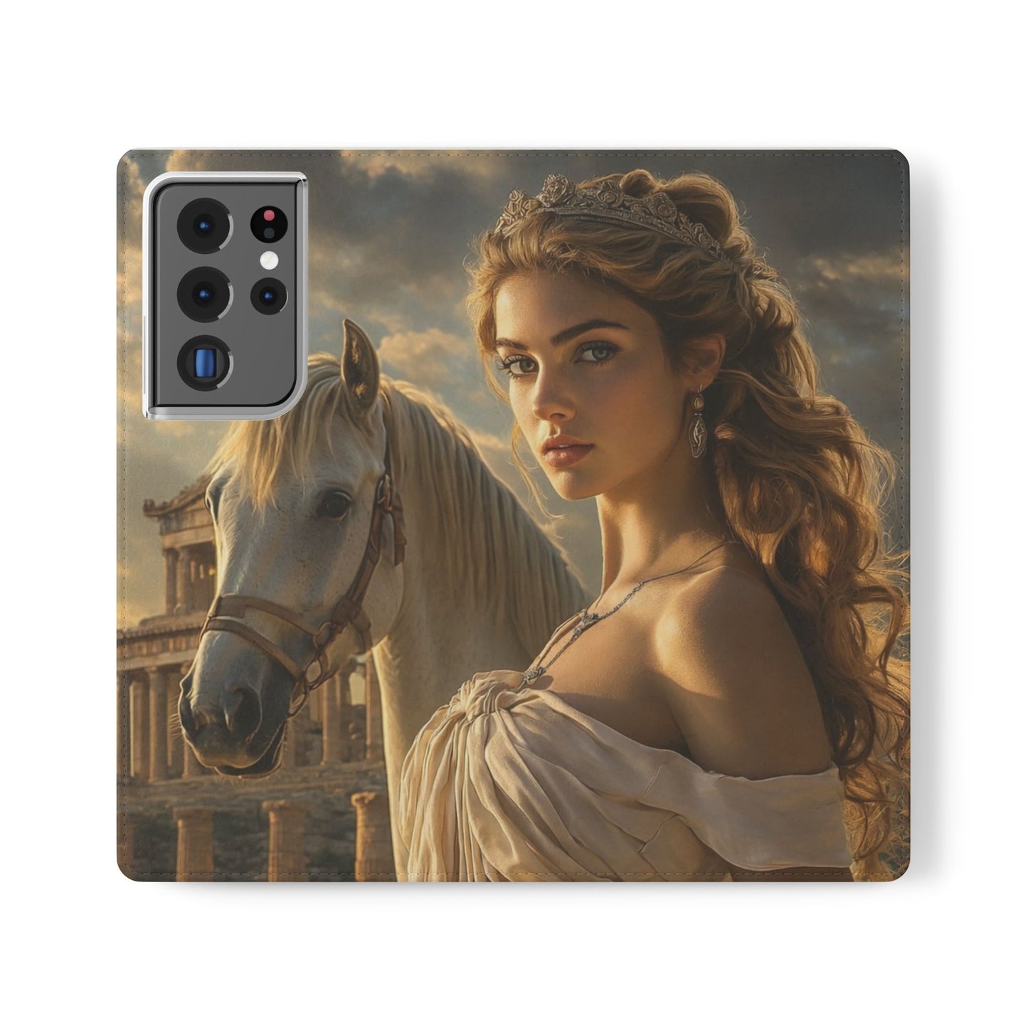 Roman Goddess Horse Portrait Flip Case — Vintage Mythic Phone Wallet