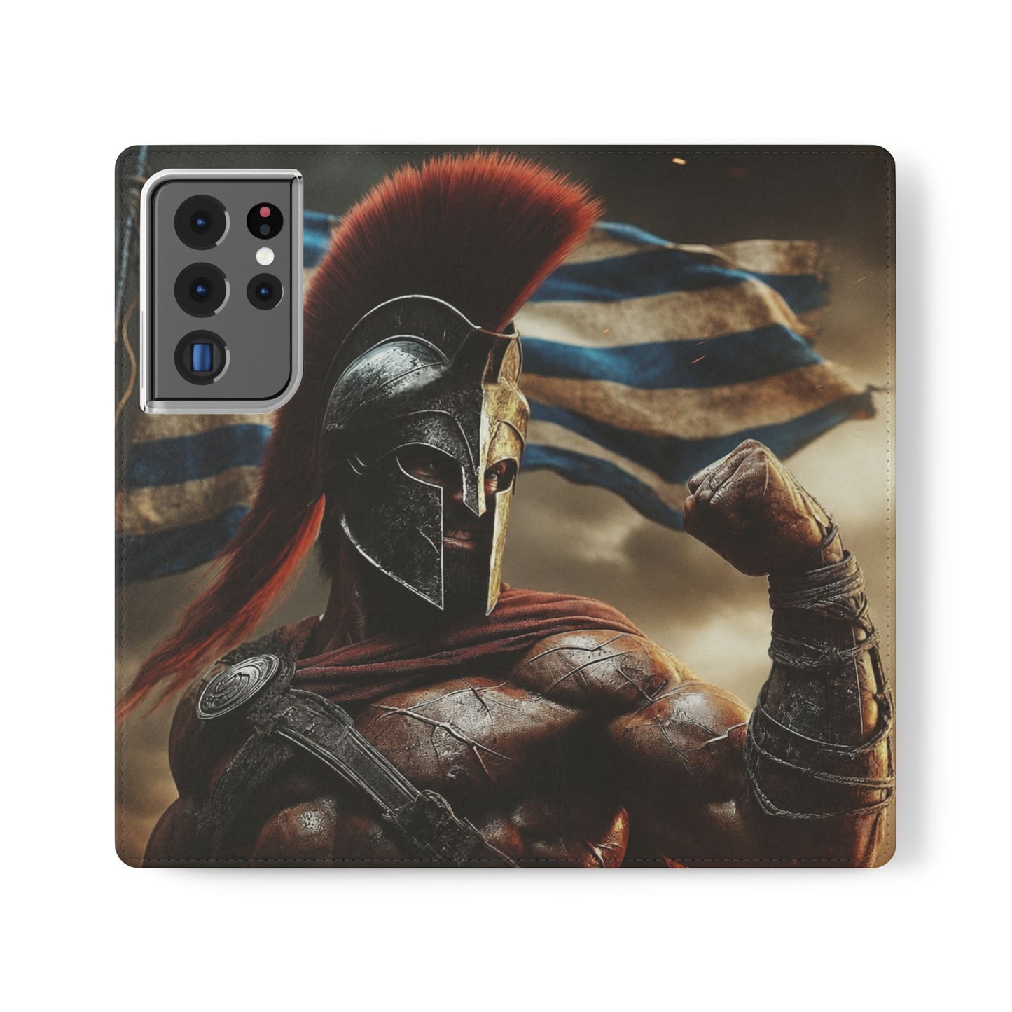 Spartan pride Flip Phone Case - Leather Wallet Flip Case with Greek Flag Design