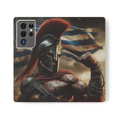 Spartan pride Flip Phone Case - Leather Wallet Flip Case with Greek Flag Design