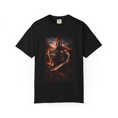Spartan Warrior & Wolf Graphic T-Shirt