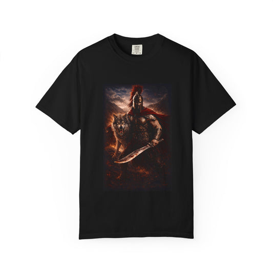 Spartan Warrior & Wolf Graphic T-Shirt