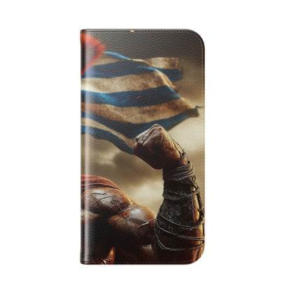 Spartan pride Flip Phone Case - Leather Wallet Flip Case with Greek Flag Design