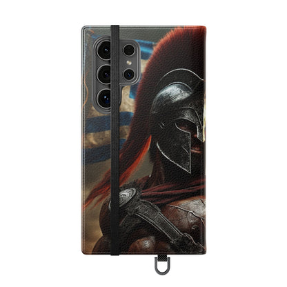 Spartan pride Flip Phone Case - Leather Wallet Flip Case with Greek Flag Design
