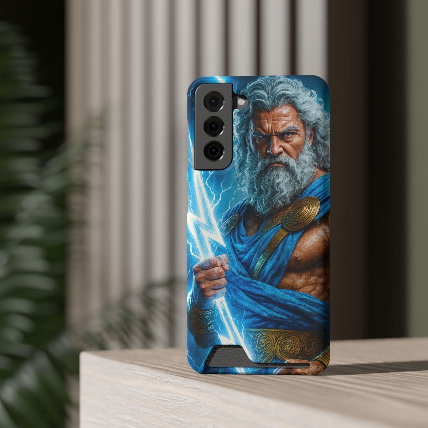 Zeus Lightning Phone Case with Card Holder — Mythic God Armor Design