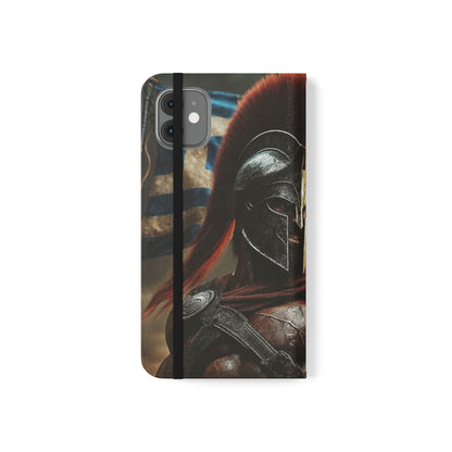 Spartan pride Flip Phone Case - Leather Wallet Flip Case with Greek Flag Design