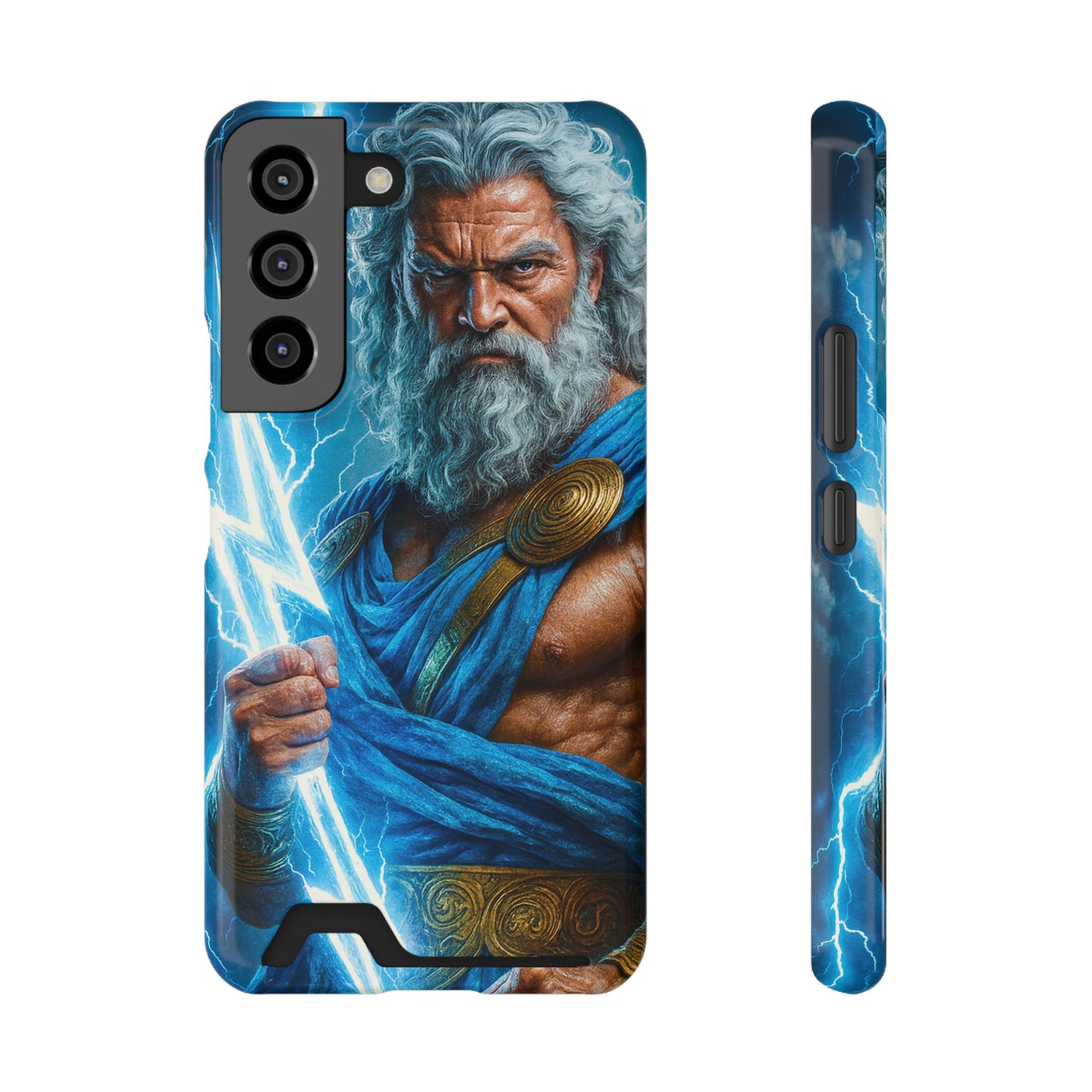 Zeus Lightning Phone Case with Card Holder — Mythic God Armor Design