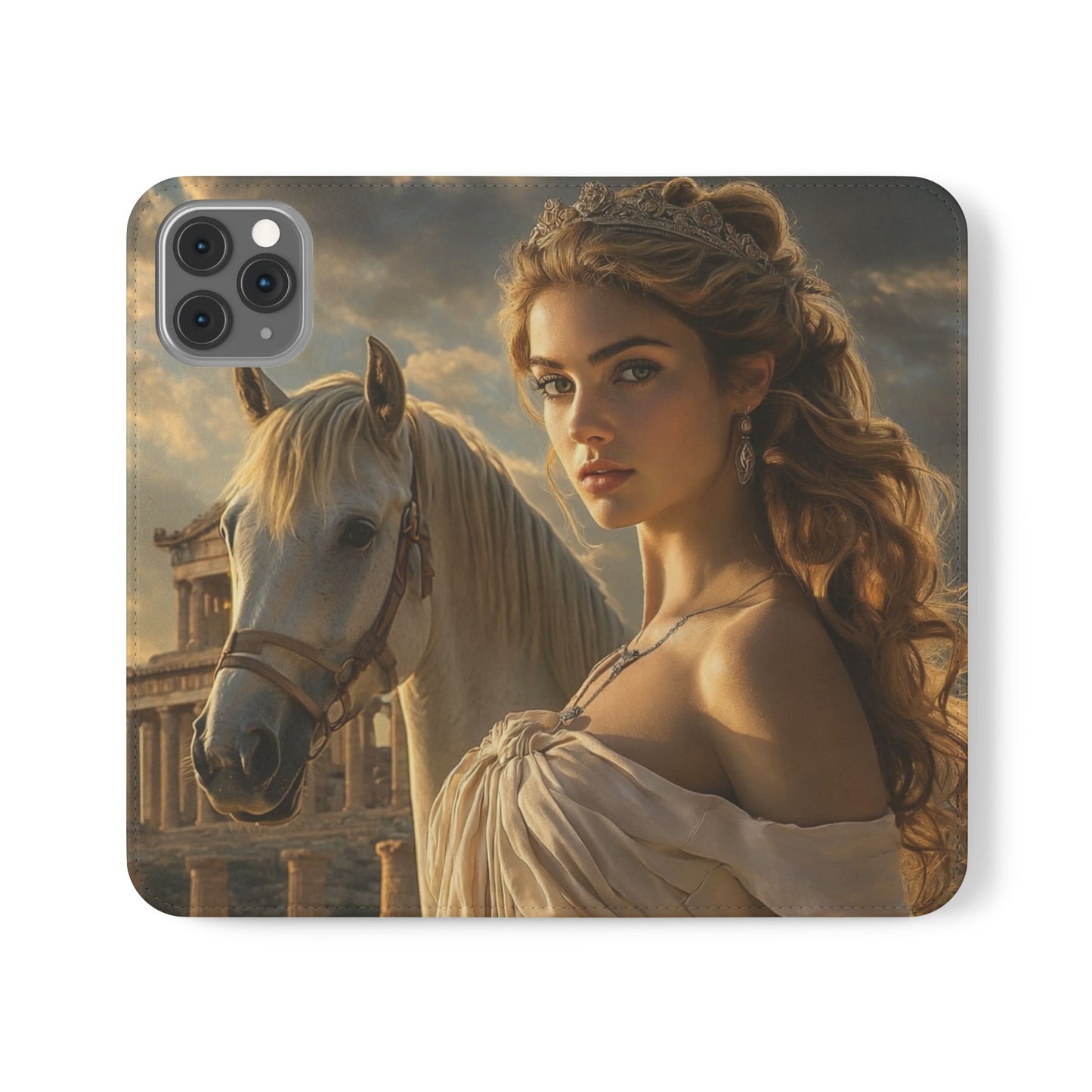Roman Goddess Horse Portrait Flip Case — Vintage Mythic Phone Wallet