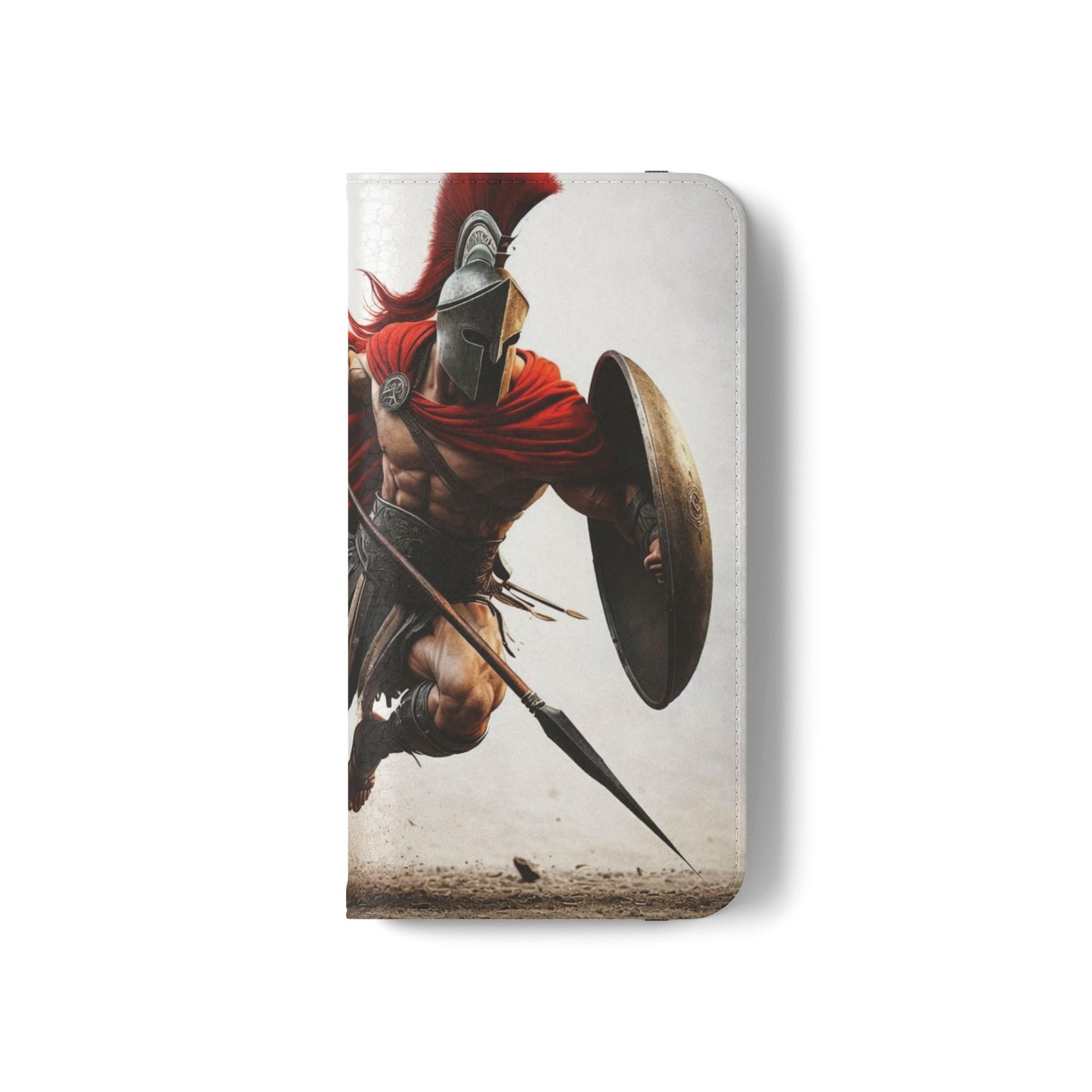 Spartan Warrior Flip Phone Case - Leather Wallet Folio with Red Cape Battle Design
