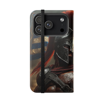 Spartan pride Flip Phone Case - Leather Wallet Flip Case with Greek Flag Design