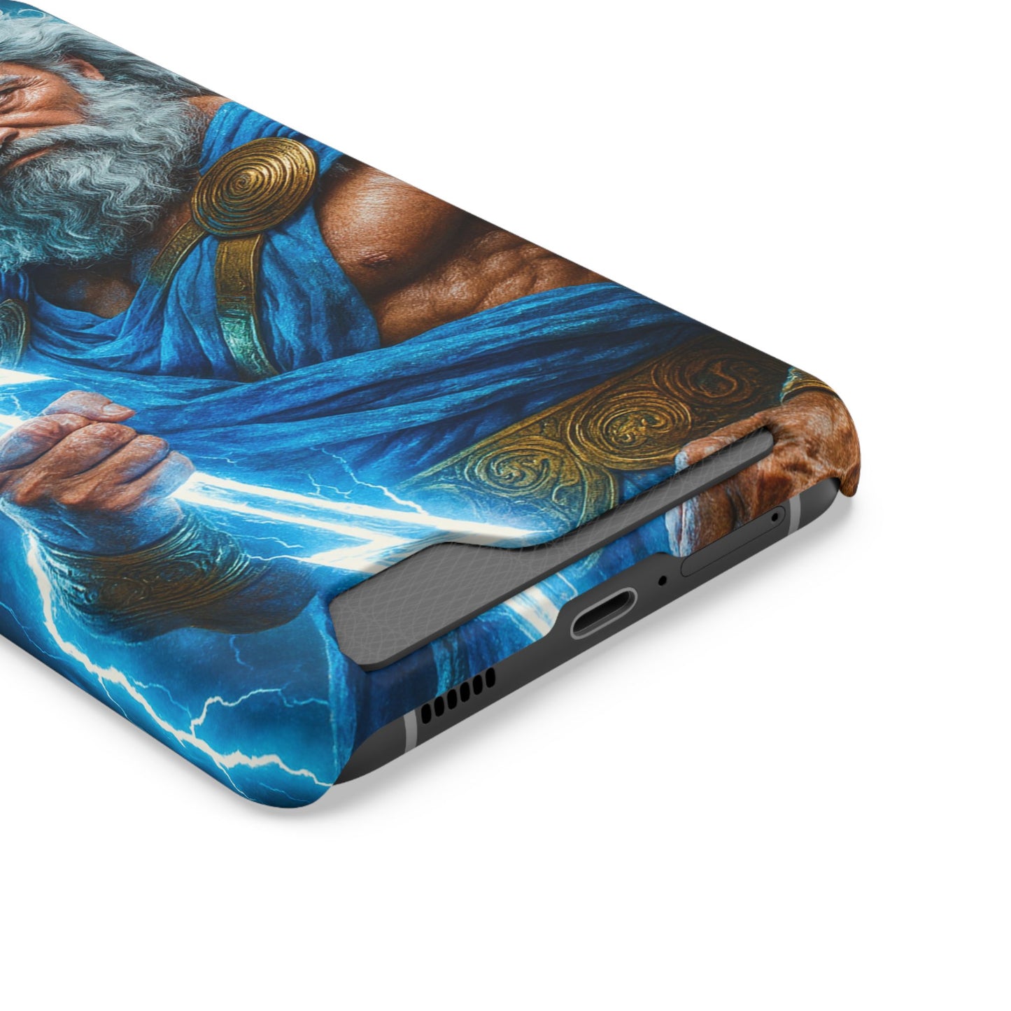 Zeus Lightning Phone Case with Card Holder — Mythic God Armor Design