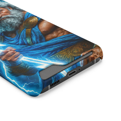Zeus Lightning Phone Case with Card Holder — Mythic God Armor Design