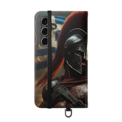 Spartan pride Flip Phone Case - Leather Wallet Flip Case with Greek Flag Design