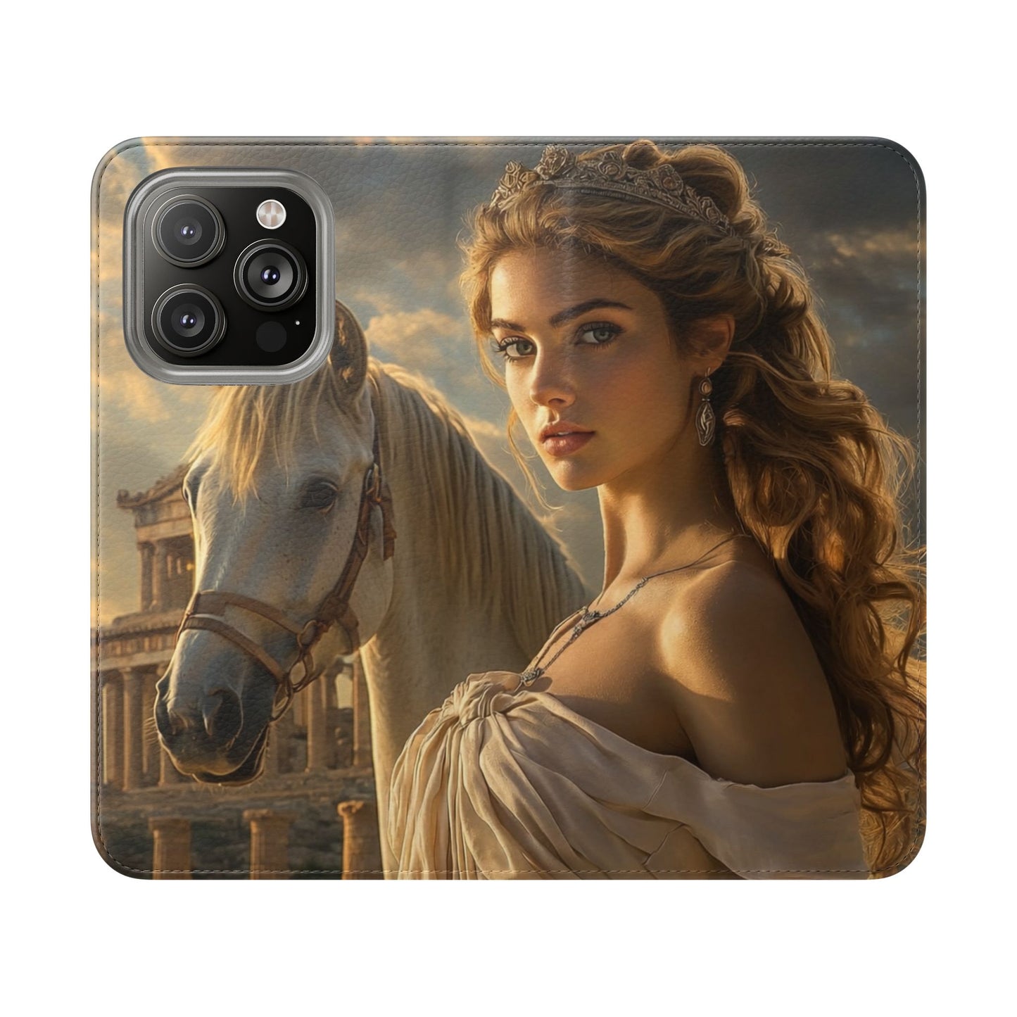 Roman Goddess Horse Portrait Flip Case — Vintage Mythic Phone Wallet