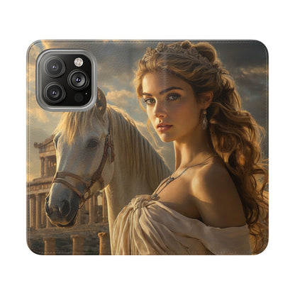Roman Goddess Horse Portrait Flip Case — Vintage Mythic Phone Wallet