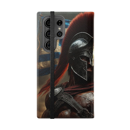 Spartan pride Flip Phone Case - Leather Wallet Flip Case with Greek Flag Design