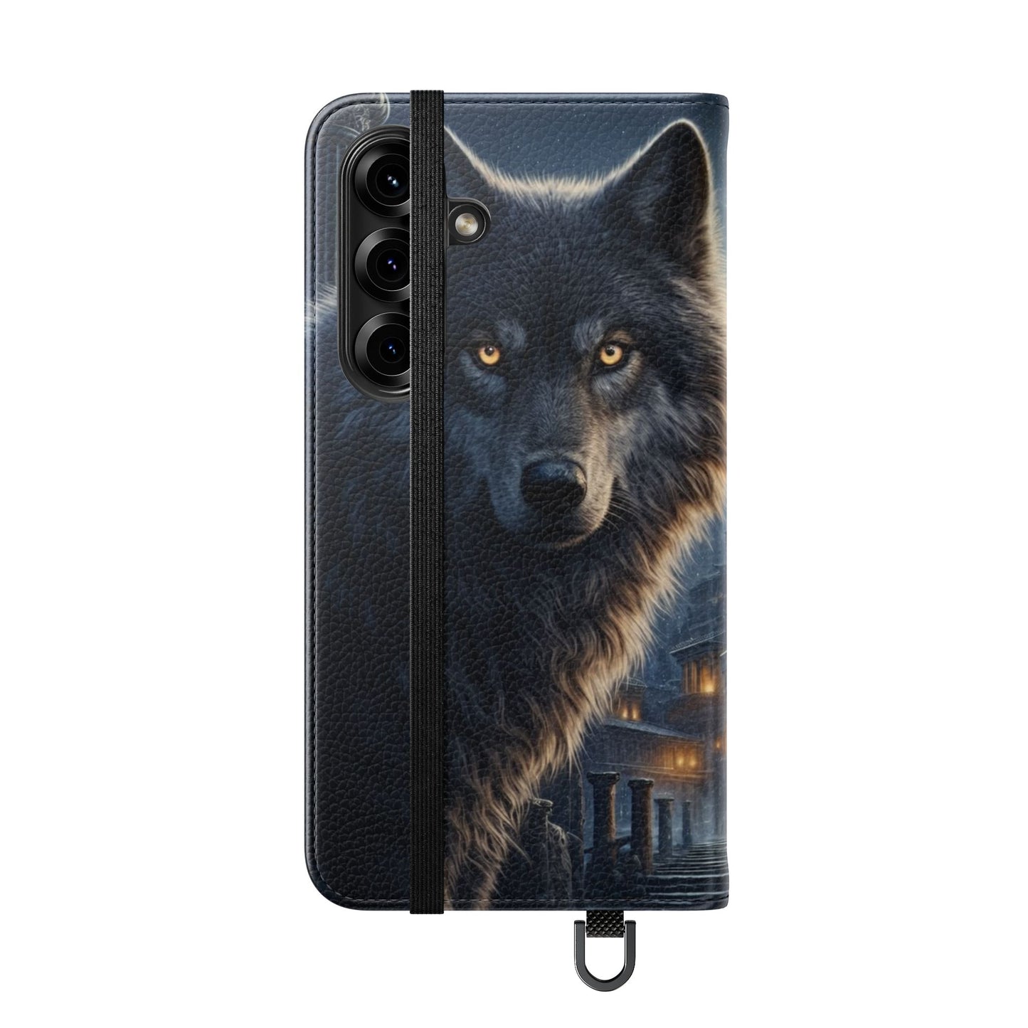 Wolf at Moonlit Ruins Flip Case — Mystical Nightscape Phone Wallet