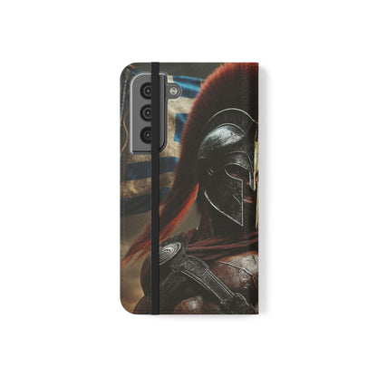 Spartan pride Flip Phone Case - Leather Wallet Flip Case with Greek Flag Design
