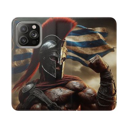 Spartan pride Flip Phone Case - Leather Wallet Flip Case with Greek Flag Design