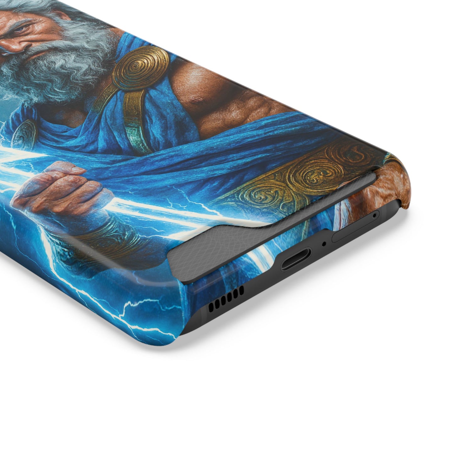 Zeus Lightning Phone Case with Card Holder — Mythic God Armor Design
