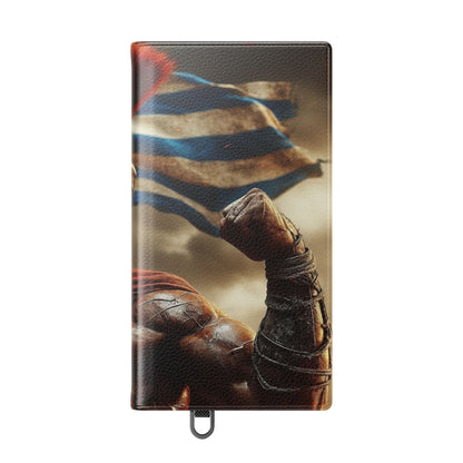 Spartan pride Flip Phone Case - Leather Wallet Flip Case with Greek Flag Design