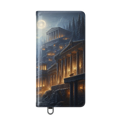 Wolf at Moonlit Ruins Flip Case — Mystical Nightscape Phone Wallet