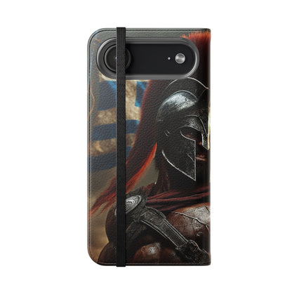 Spartan pride Flip Phone Case - Leather Wallet Flip Case with Greek Flag Design