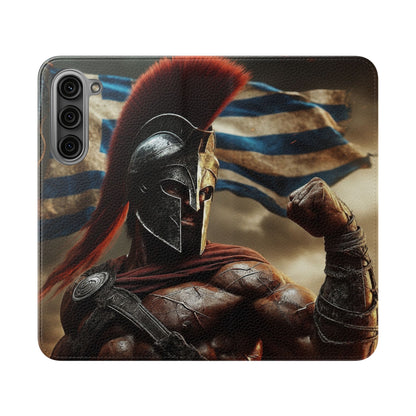 Spartan pride Flip Phone Case - Leather Wallet Flip Case with Greek Flag Design
