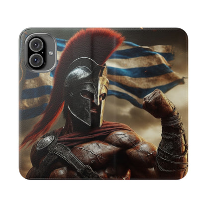 Spartan pride Flip Phone Case - Leather Wallet Flip Case with Greek Flag Design