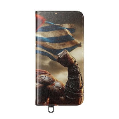 Spartan pride Flip Phone Case - Leather Wallet Flip Case with Greek Flag Design