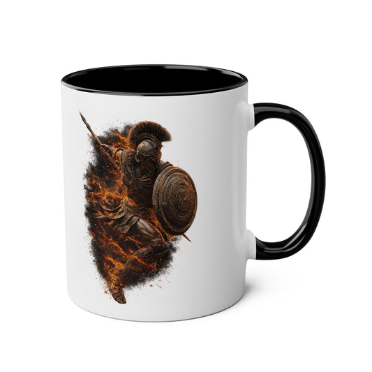 Leonidas of Sparta Coffee Mug – Two-Tone 11oz Ceramic Mug (Spartan Helmet Logo)
