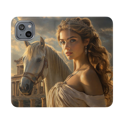 Roman Goddess Horse Portrait Flip Case — Vintage Mythic Phone Wallet