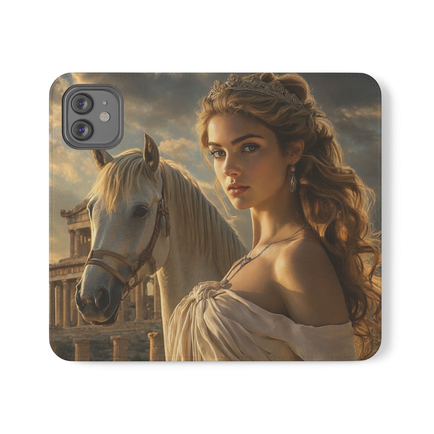 Roman Goddess Horse Portrait Flip Case — Vintage Mythic Phone Wallet