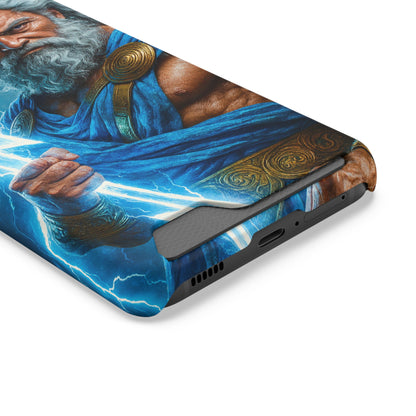 Zeus Lightning Phone Case with Card Holder — Mythic God Armor Design