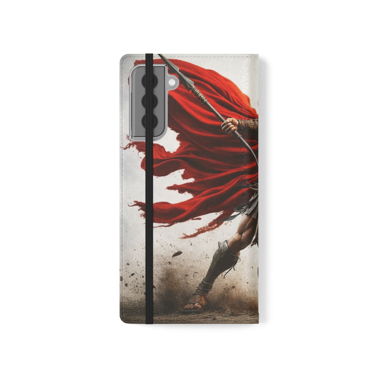 Spartan Warrior Flip Phone Case - Leather Wallet Folio with Red Cape Battle Design
