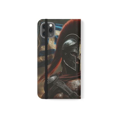 Spartan pride Flip Phone Case - Leather Wallet Flip Case with Greek Flag Design