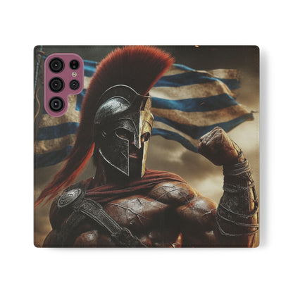 Spartan pride Flip Phone Case - Leather Wallet Flip Case with Greek Flag Design