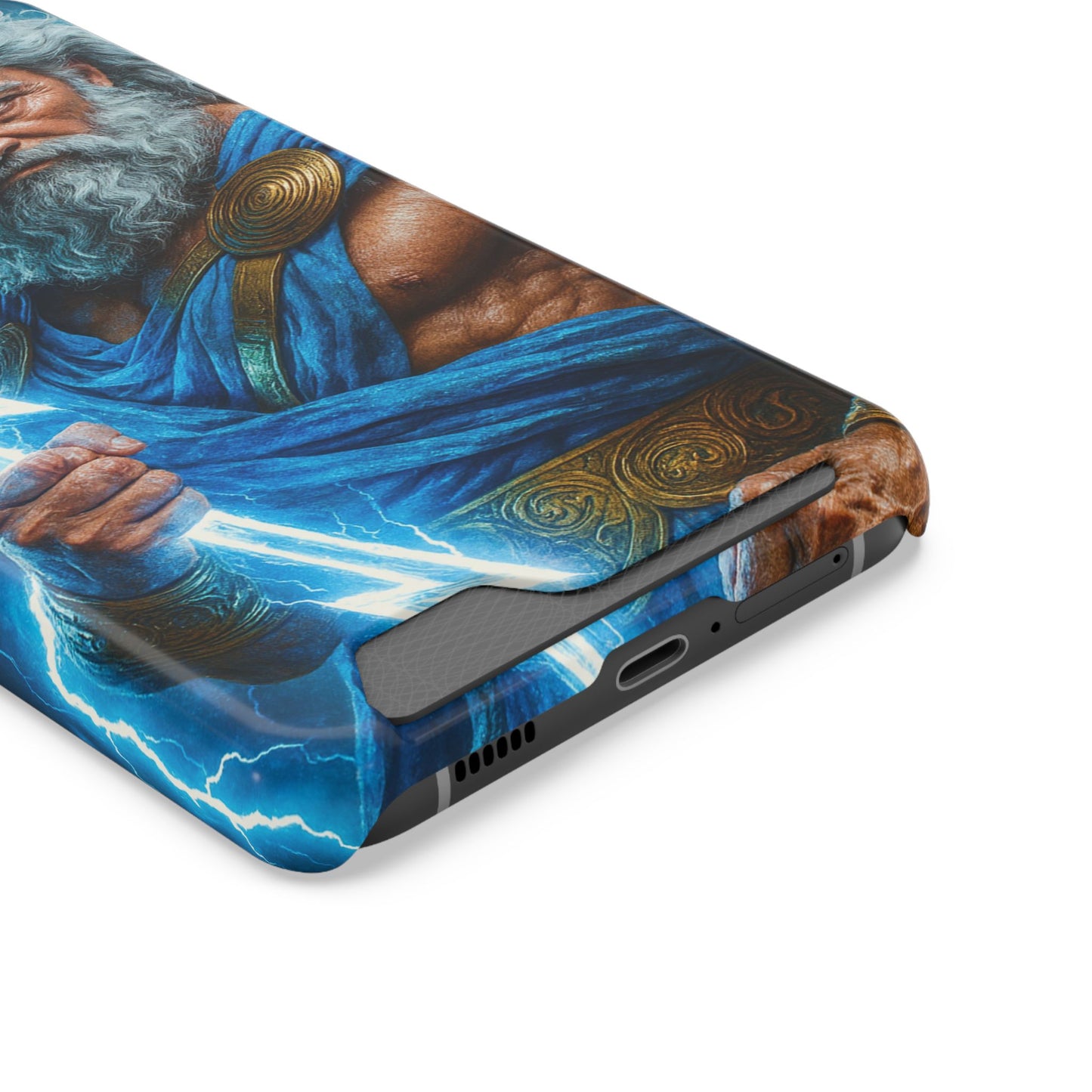 Zeus Lightning Phone Case with Card Holder — Mythic God Armor Design