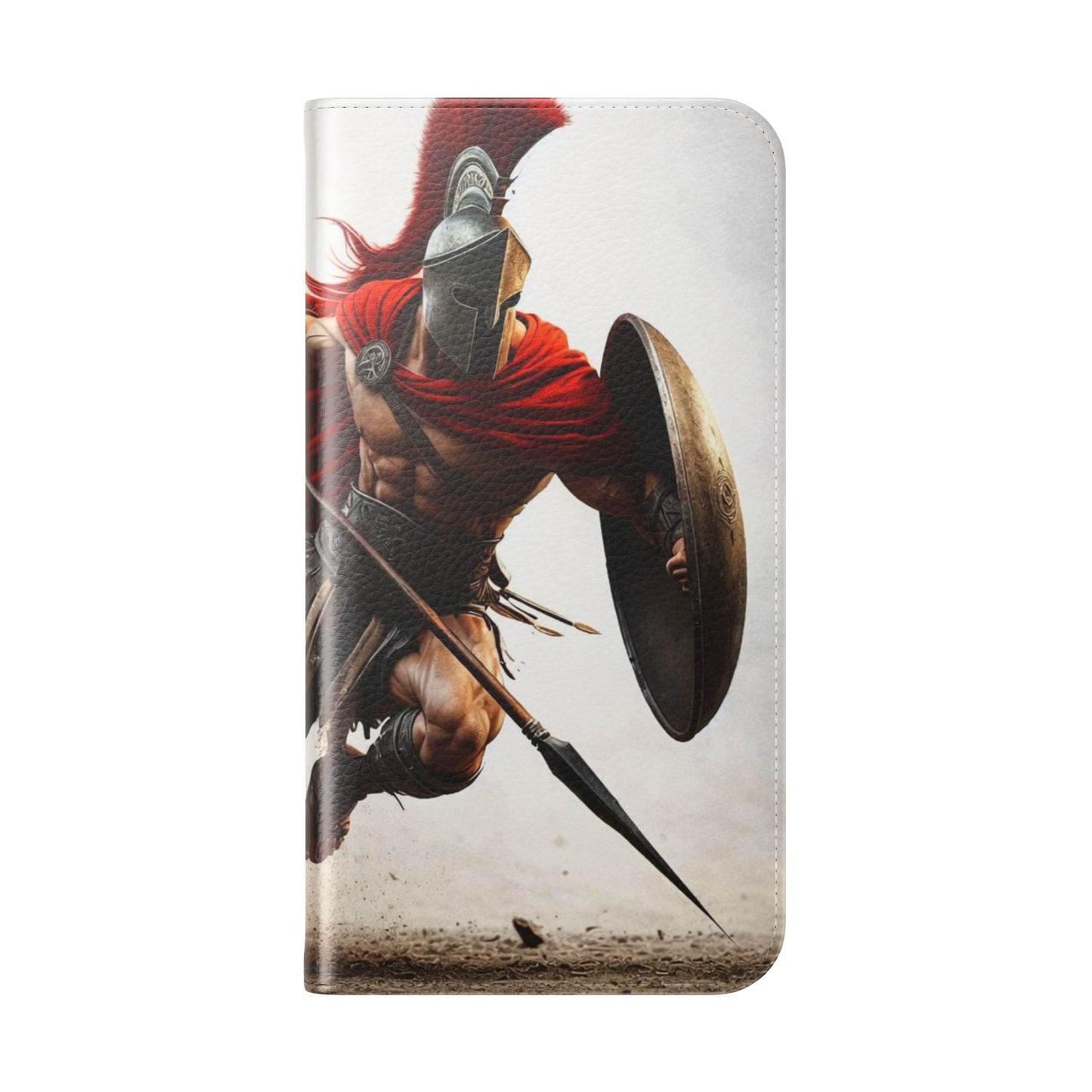 Spartan Warrior Flip Phone Case - Leather Wallet Folio with Red Cape Battle Design