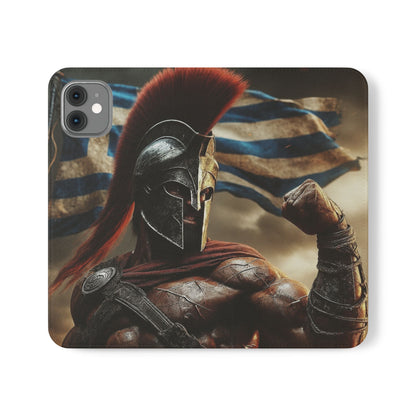 Spartan pride Flip Phone Case - Leather Wallet Flip Case with Greek Flag Design