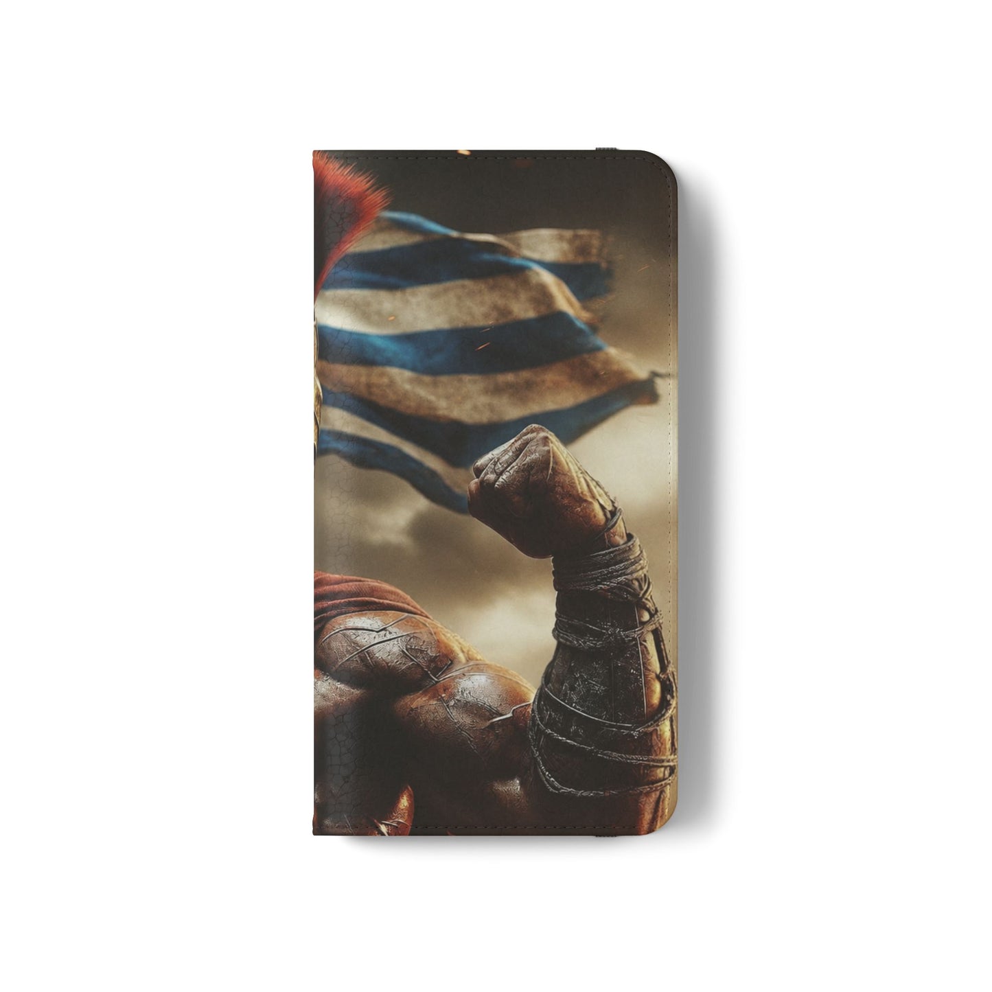 Spartan pride Flip Phone Case - Leather Wallet Flip Case with Greek Flag Design