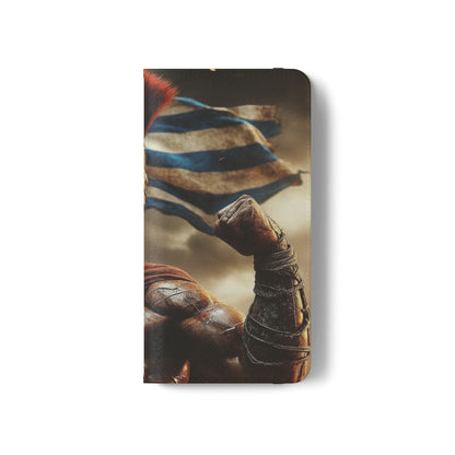 Spartan pride Flip Phone Case - Leather Wallet Flip Case with Greek Flag Design