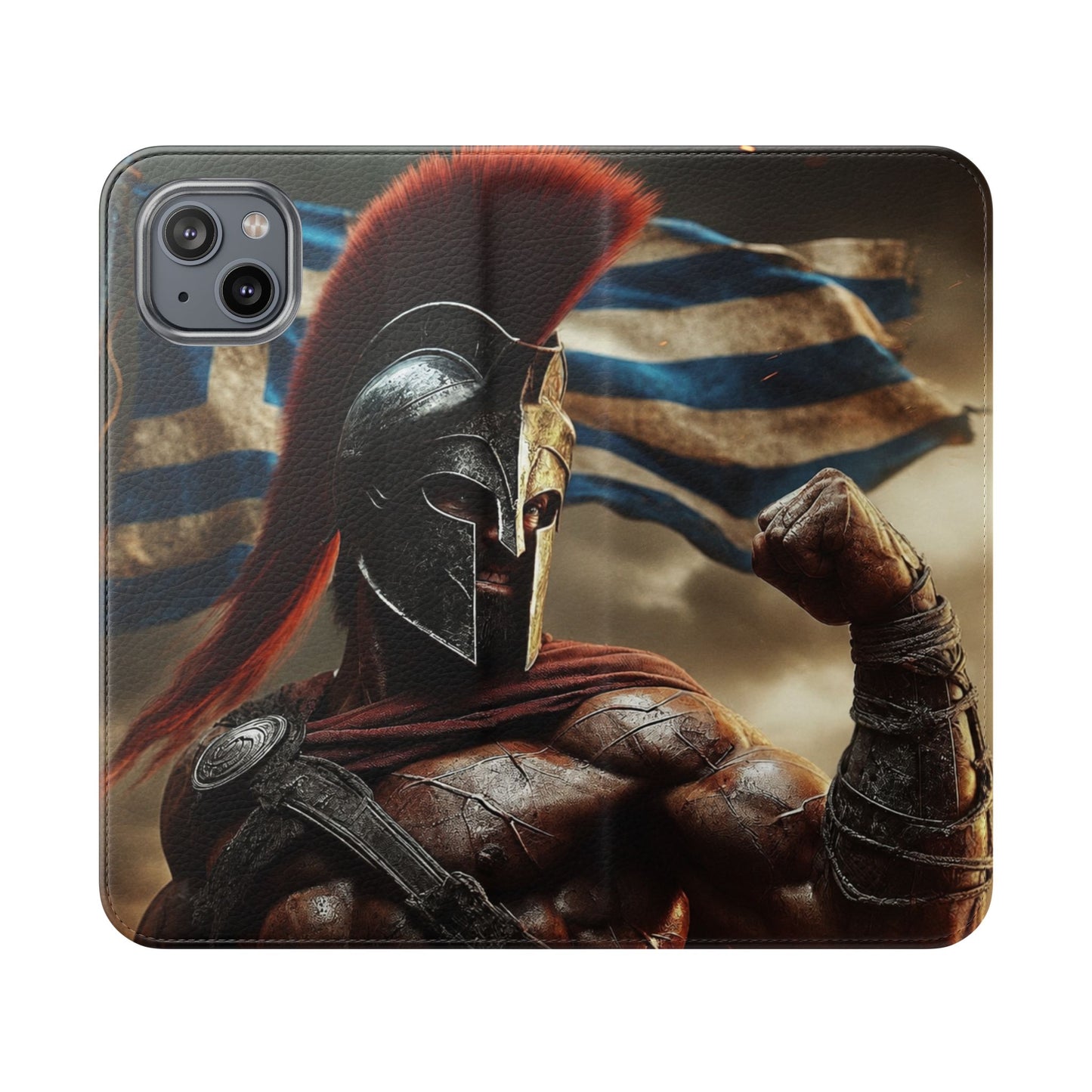Spartan pride Flip Phone Case - Leather Wallet Flip Case with Greek Flag Design