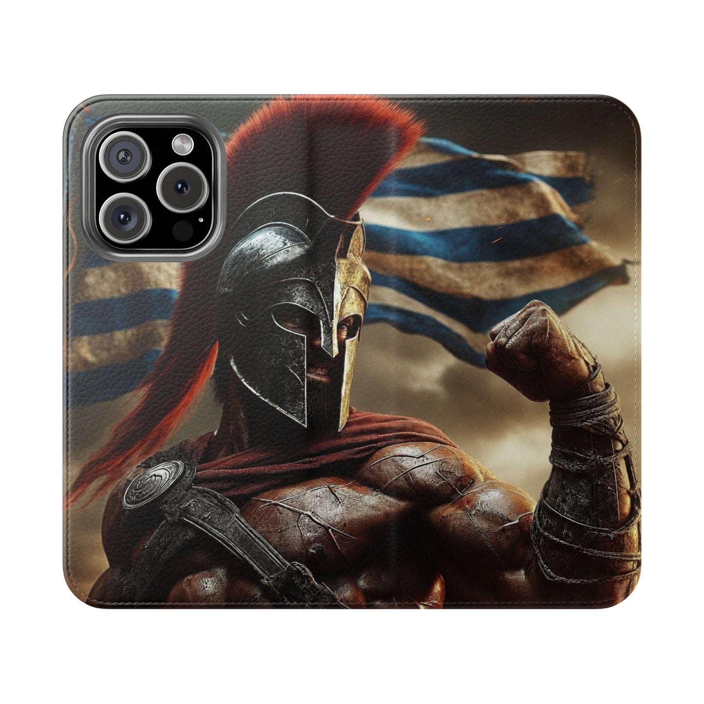 Spartan pride Flip Phone Case - Leather Wallet Flip Case with Greek Flag Design