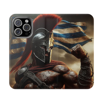 Spartan pride Flip Phone Case - Leather Wallet Flip Case with Greek Flag Design
