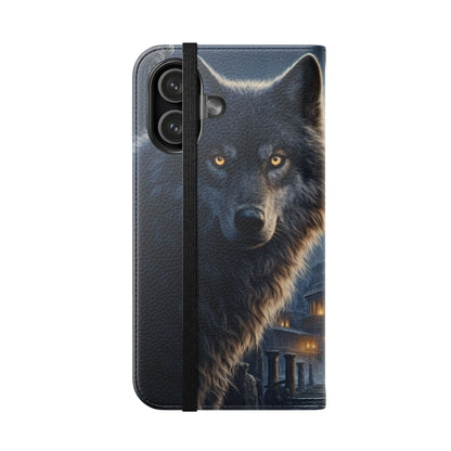 Wolf at Moonlit Ruins Flip Case — Mystical Nightscape Phone Wallet