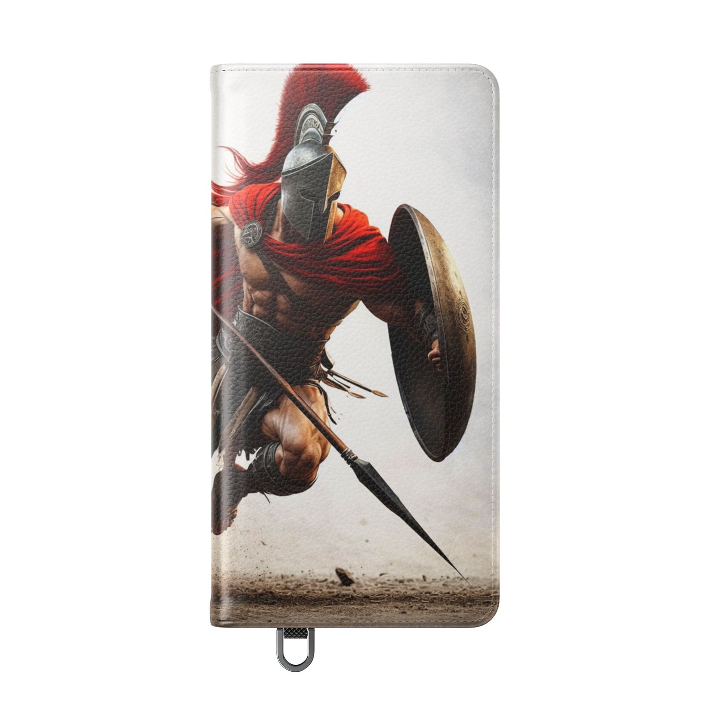 Spartan Warrior Flip Phone Case - Leather Wallet Folio with Red Cape Battle Design