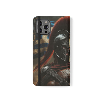Spartan pride Flip Phone Case - Leather Wallet Flip Case with Greek Flag Design