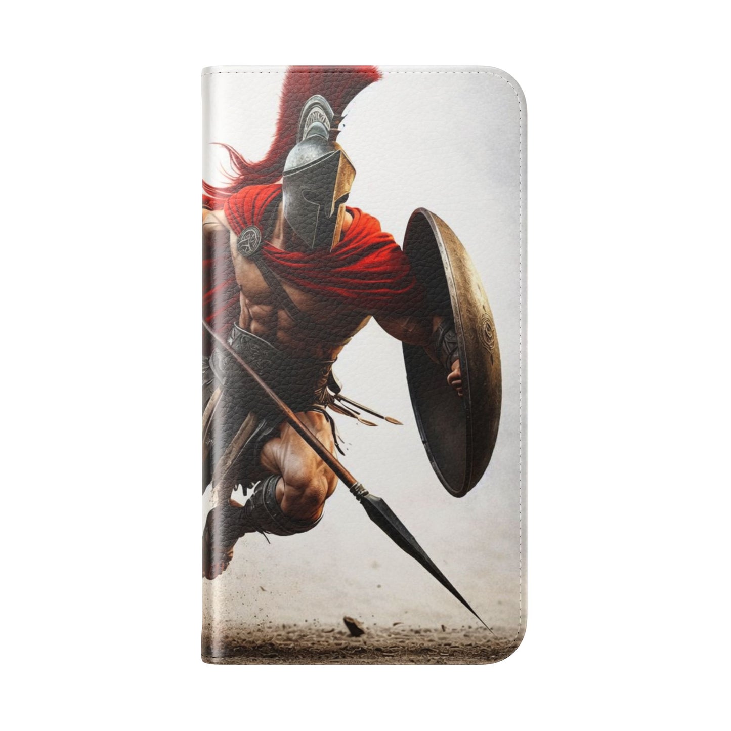 Spartan Warrior Flip Phone Case - Leather Wallet Folio with Red Cape Battle Design
